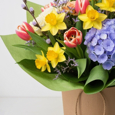 Close-up of a beautifully arranged sustainable flower bouquet