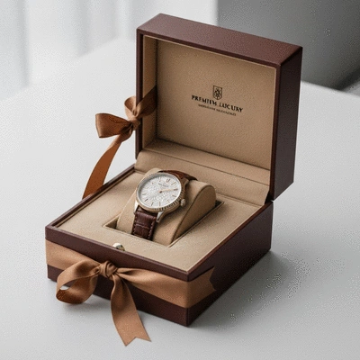 Luxury gift box with flowers and a personalized card on a modern table in Dubai