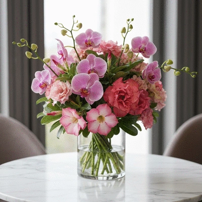 Beautiful arrangement of exotic flowers for a birthday celebration
