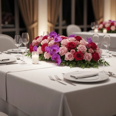 Elegant table setting with floral centerpiece at a Dubai wedding