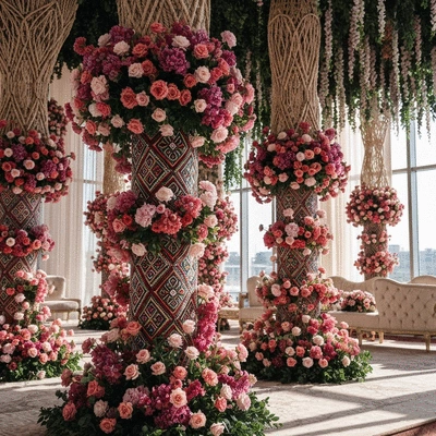 Luxurious tall floral arrangements at a Dubai wedding