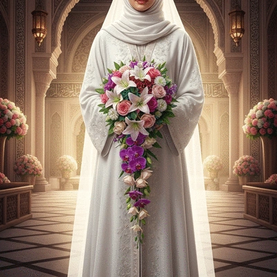 Bride holding a bouquet of wedding flowers in Dubai
