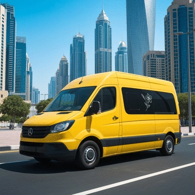 Modern delivery van with flower logo delivering flowers in a city