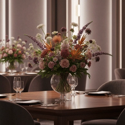 Elegant floral arrangement in a luxurious corporate event setting