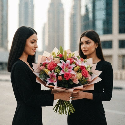 Beautiful flower bouquet being delivered in Dubai