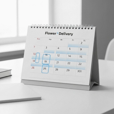 Calendar with flower delivery dates marked, symbolizing regular deliveries